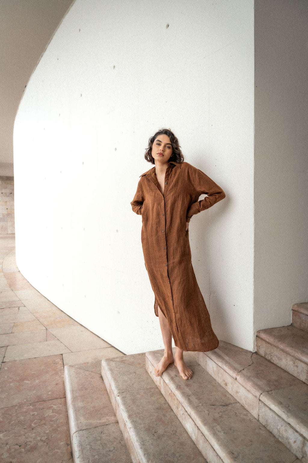 chinese dress ladies Women's Daisy Linen Dress Light Brown main image 0